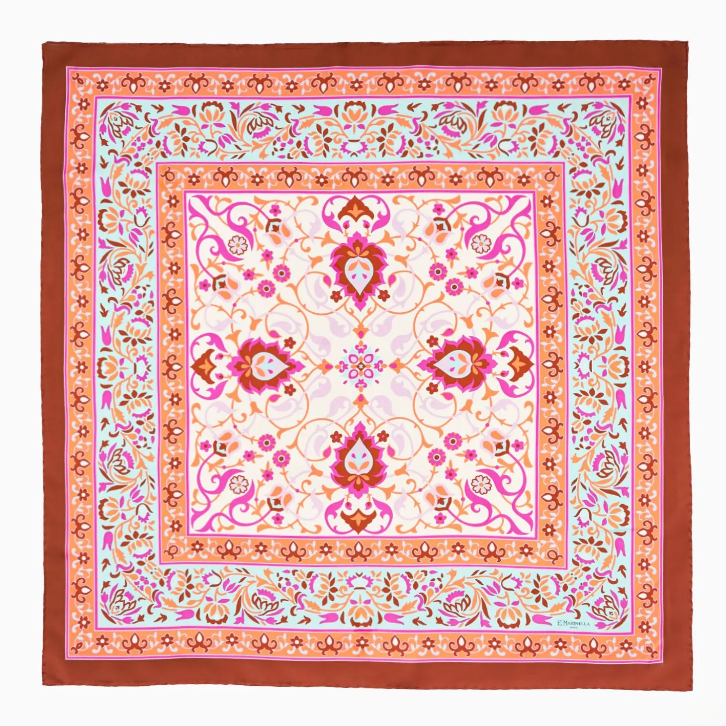 Brown Silk Scarf 90 - Damask Pattern