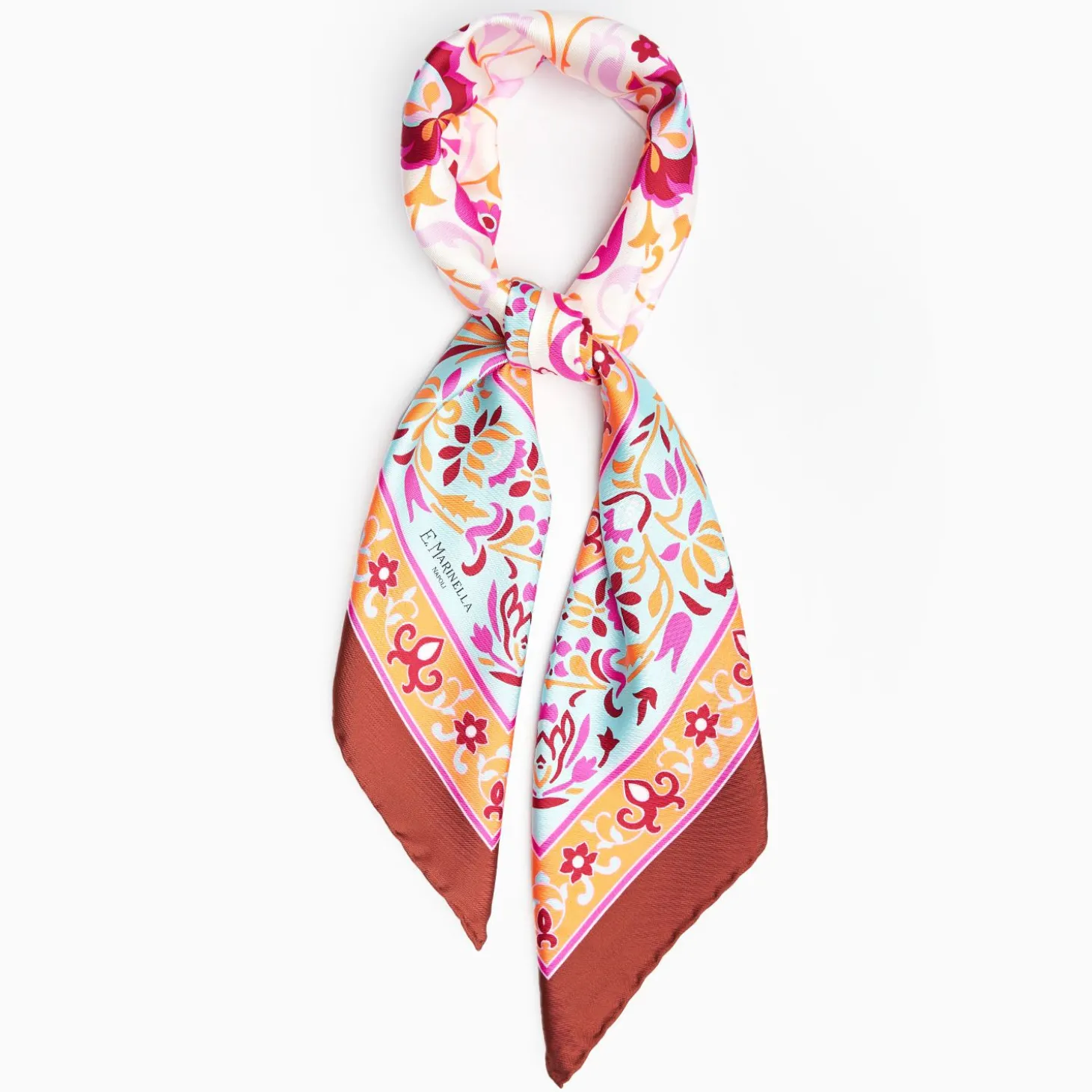 Brown Silk Scarf 90 - Damask Pattern