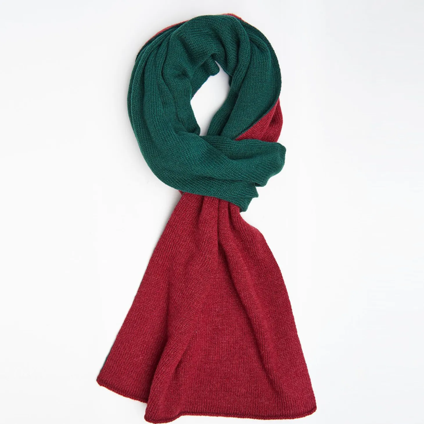 Burgundy And Dark Green Two-Tone Solid Cashmere Neck Warmer