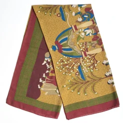 Burgundy And Yellow Wide Wool Scarf - Arabesque Pattern
