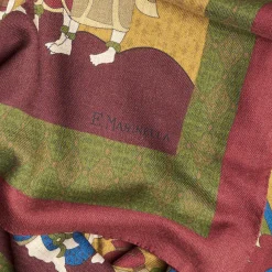 Burgundy And Yellow Wide Wool Scarf - Arabesque Pattern