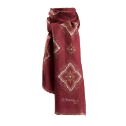 Burgundy Cotton And Linen Scarf - Brown Macro Flowers
