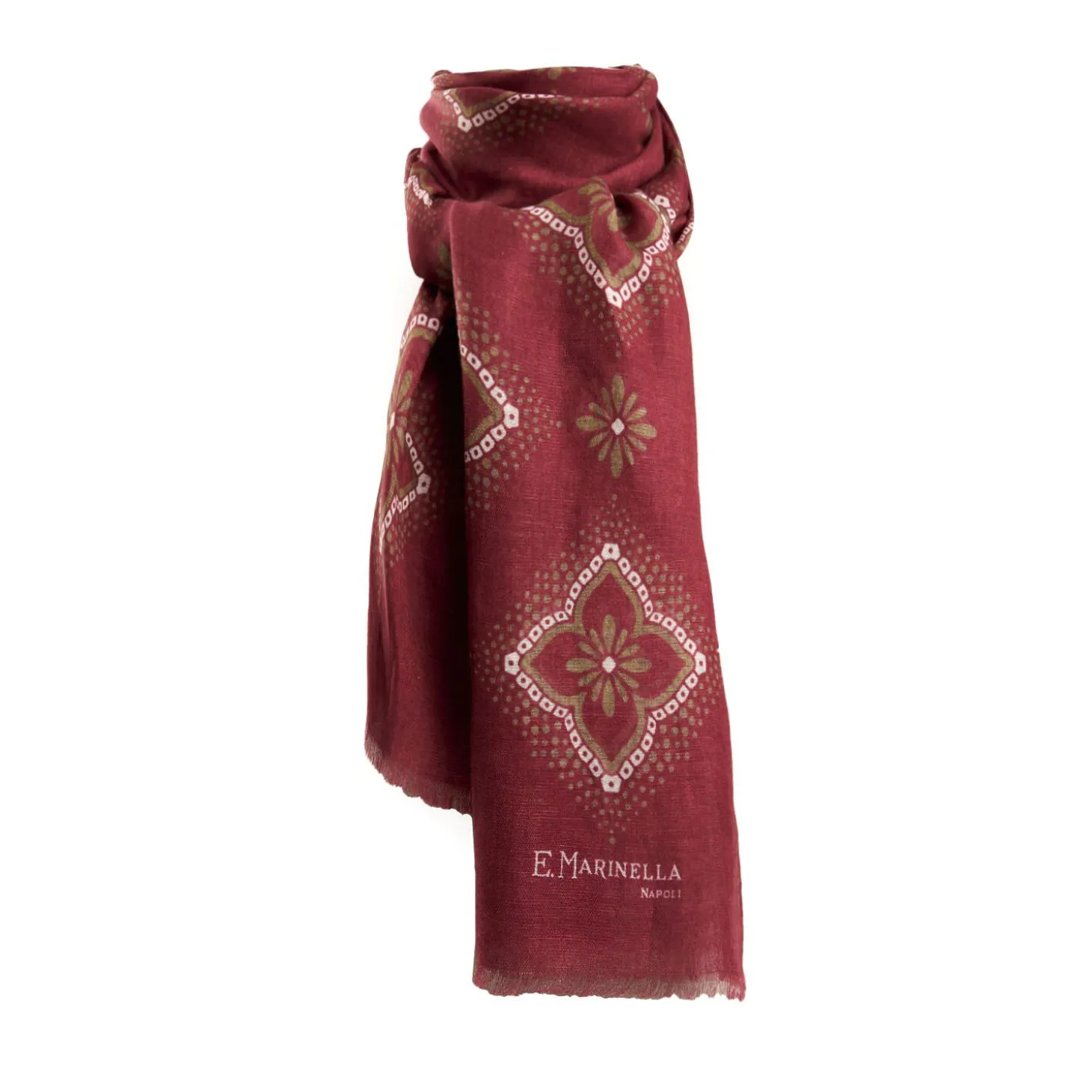 Burgundy Cotton And Linen Scarf - Brown Macro Flowers