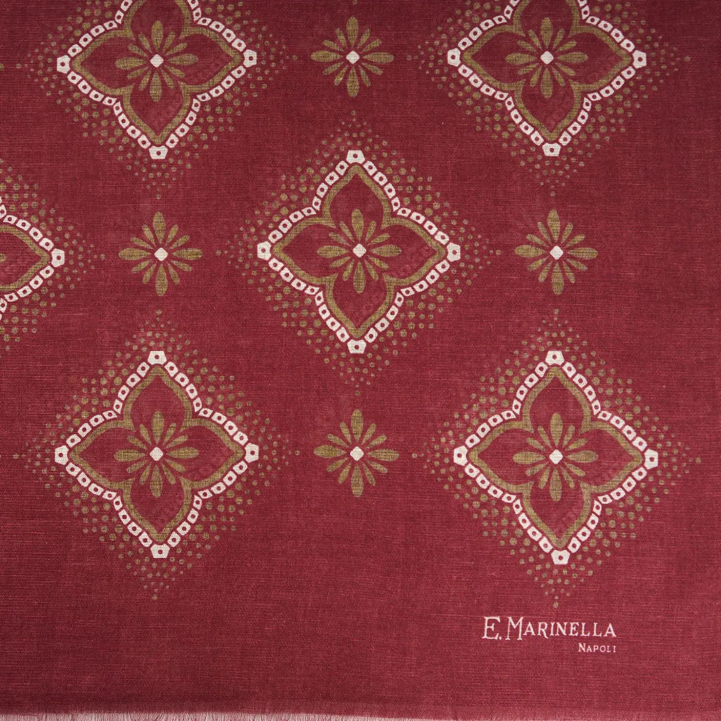 Burgundy Cotton And Linen Scarf - Brown Macro Flowers