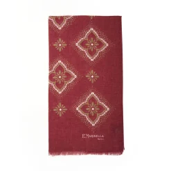 Burgundy Cotton And Linen Scarf - Brown Macro Flowers