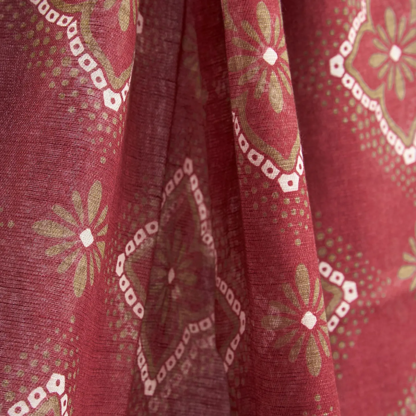 Burgundy Cotton And Linen Scarf - Brown Macro Flowers