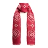 Burgundy Cotton And Linen Scarf - White Macro Flowers
