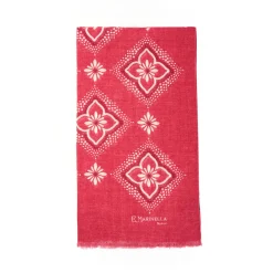 Burgundy Cotton And Linen Scarf - White Macro Flowers