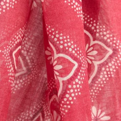 Burgundy Cotton And Linen Scarf - White Macro Flowers