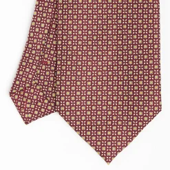 Burgundy Extra Long Sartorial Silk Tie Small Flower Pattern