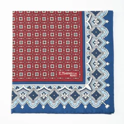 Burgundy Hand-Printed Silk Pocket Square Large Flower Pattern