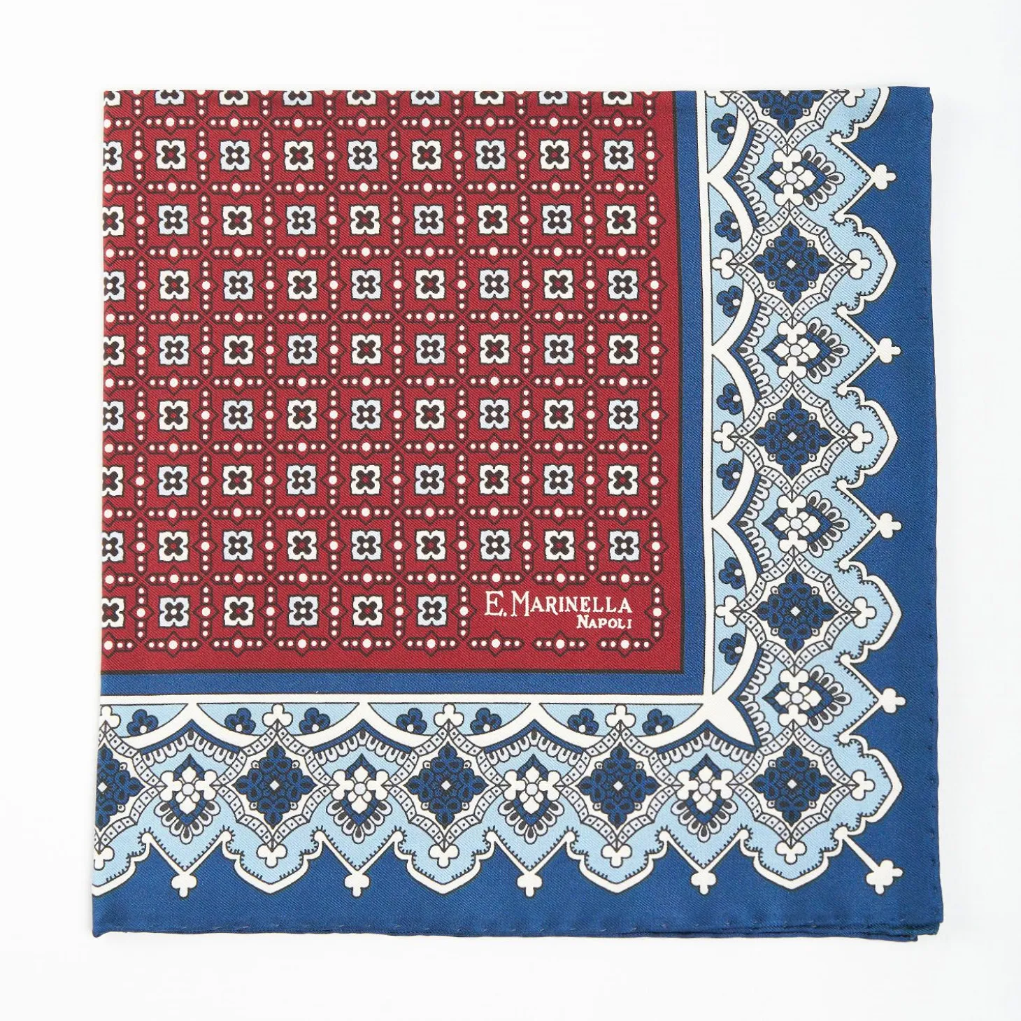 Burgundy Hand-Printed Silk Pocket Square Large Flower Pattern