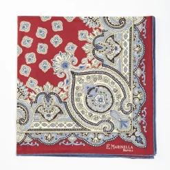 Burgundy Hand-Printed Silk Pocket Square - Large Flower Pattern