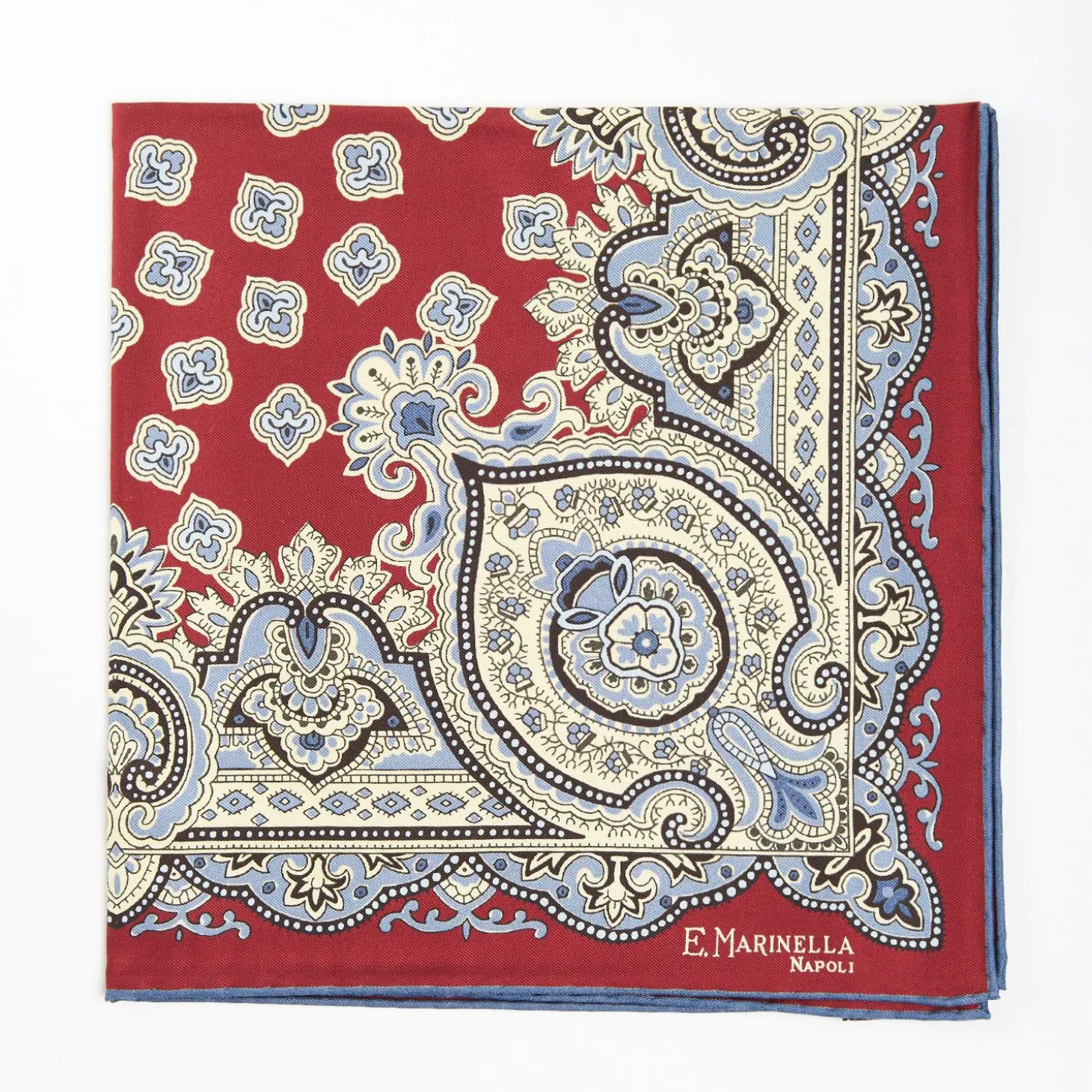 Burgundy Hand-Printed Silk Pocket Square - Large Flower Pattern