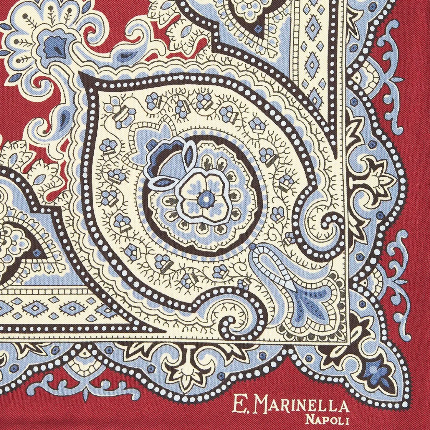 Burgundy Hand-Printed Silk Pocket Square - Large Flower Pattern