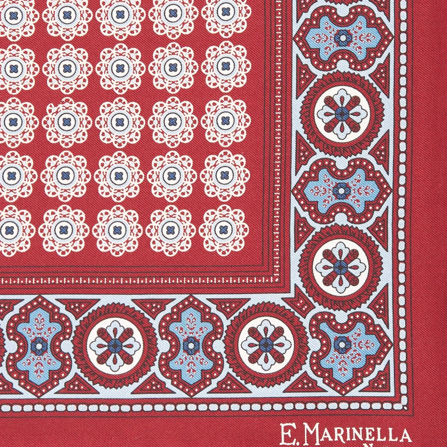 Burgundy Hand-Printed Silk Pocket Square Large Flower Pattern