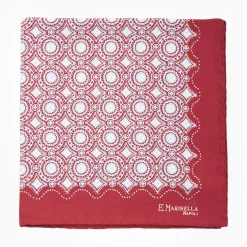 Burgundy Hand-Printed Silk Pocket Square Large Flower Pattern