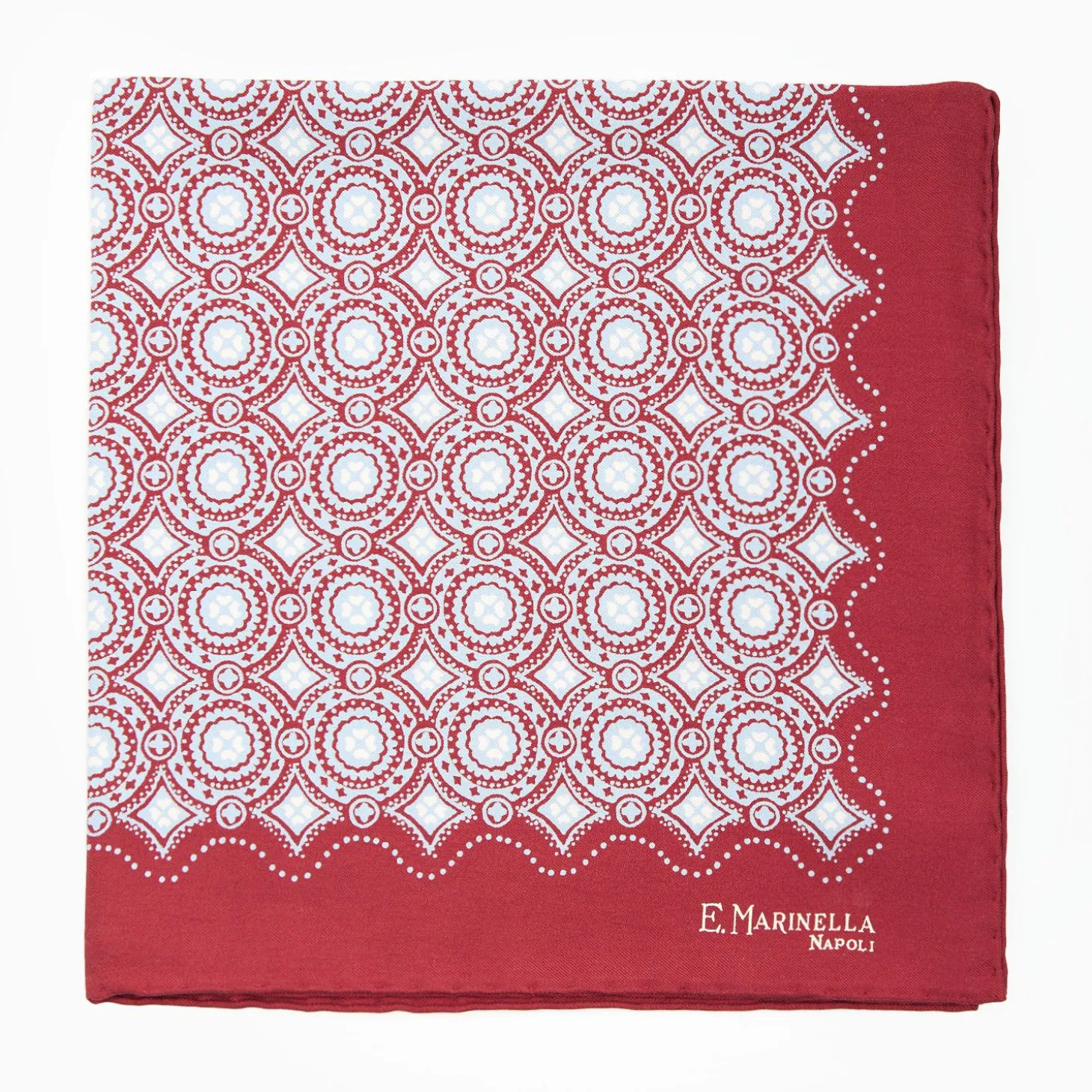 Burgundy Hand-Printed Silk Pocket Square Large Flower Pattern