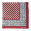 Burgundy Hand-Printed Silk Pocket Square Small Flower Pattern