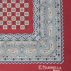 Burgundy Hand-Printed Silk Pocket Square Small Flower Pattern