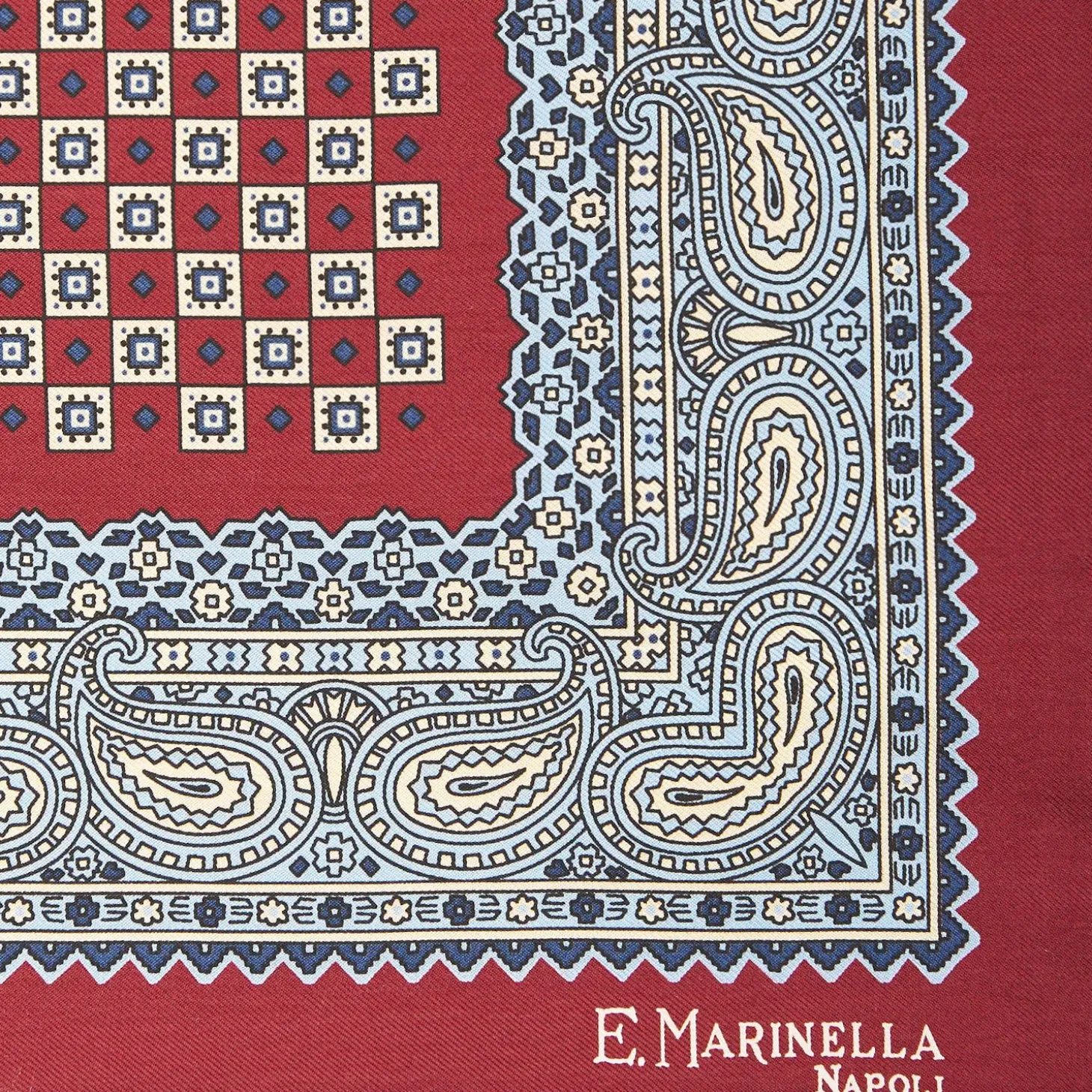 Burgundy Hand-Printed Silk Pocket Square Small Flower Pattern