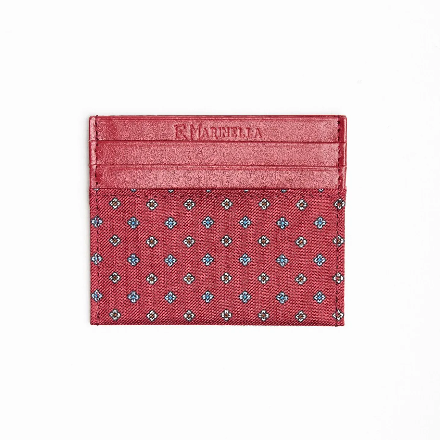 Burgundy Leather And Silk Credit Card Holder - 5 Compartments