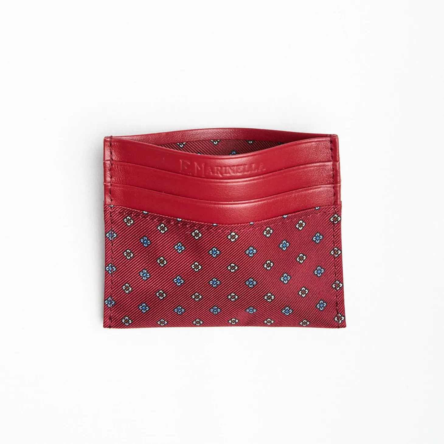 Burgundy Leather And Silk Credit Card Holder - 5 Compartments