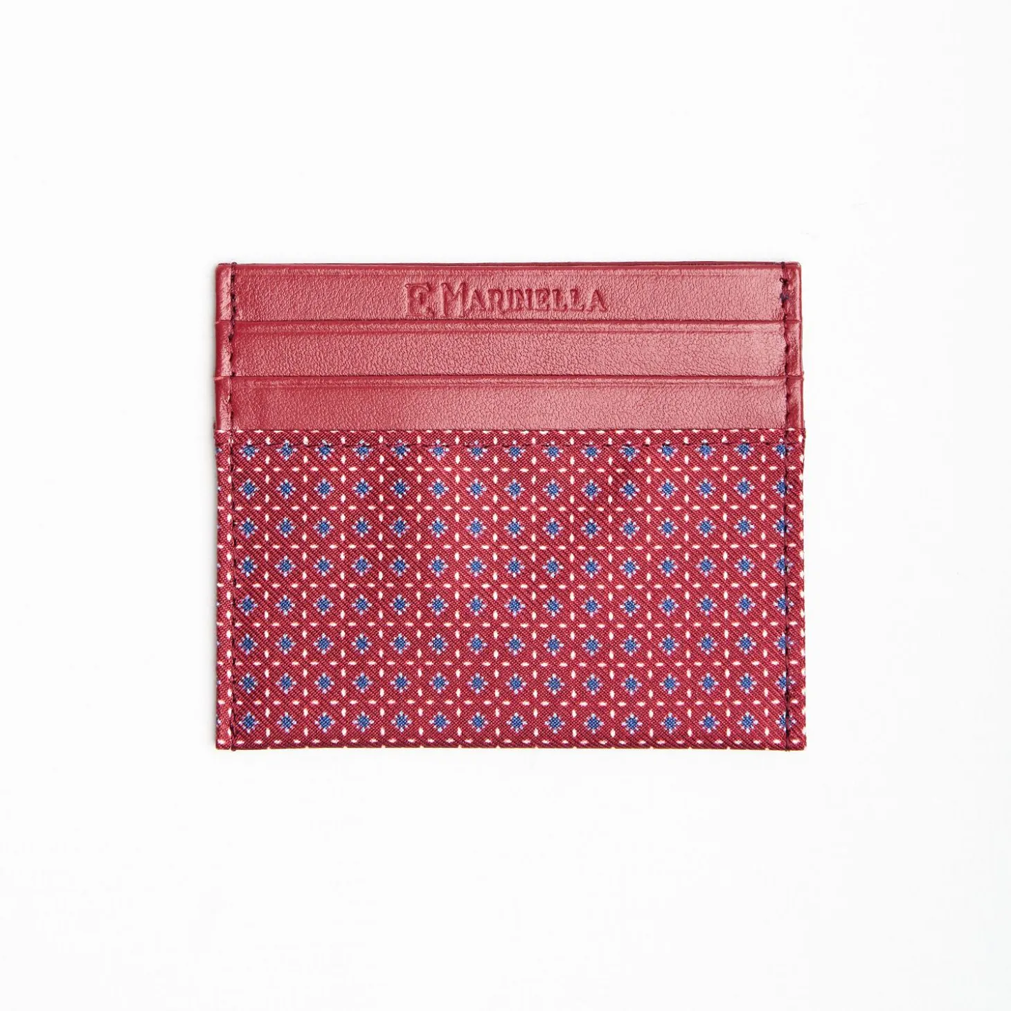 Burgundy Leather And Silk Credit Card Holder 5 Compartments