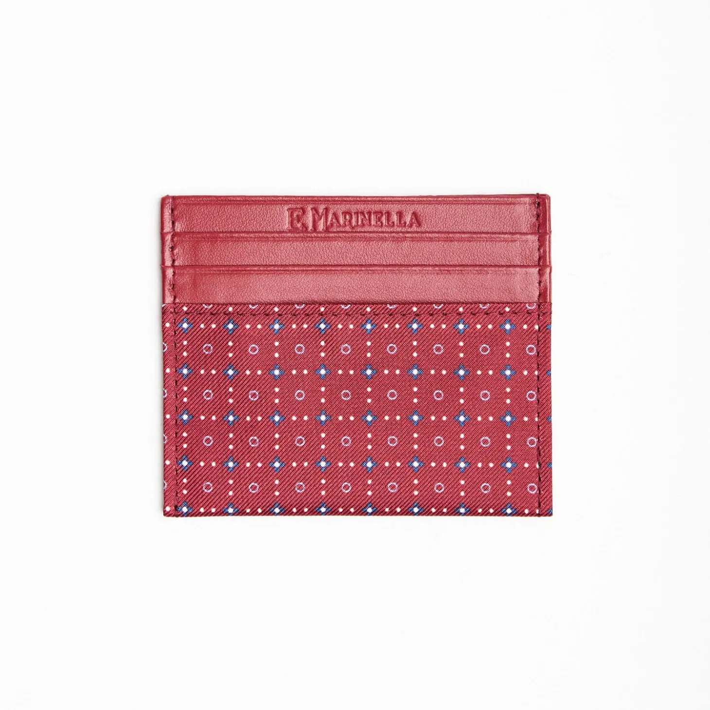 Burgundy Leather And Silk Credit Card Holder 5 Compartments
