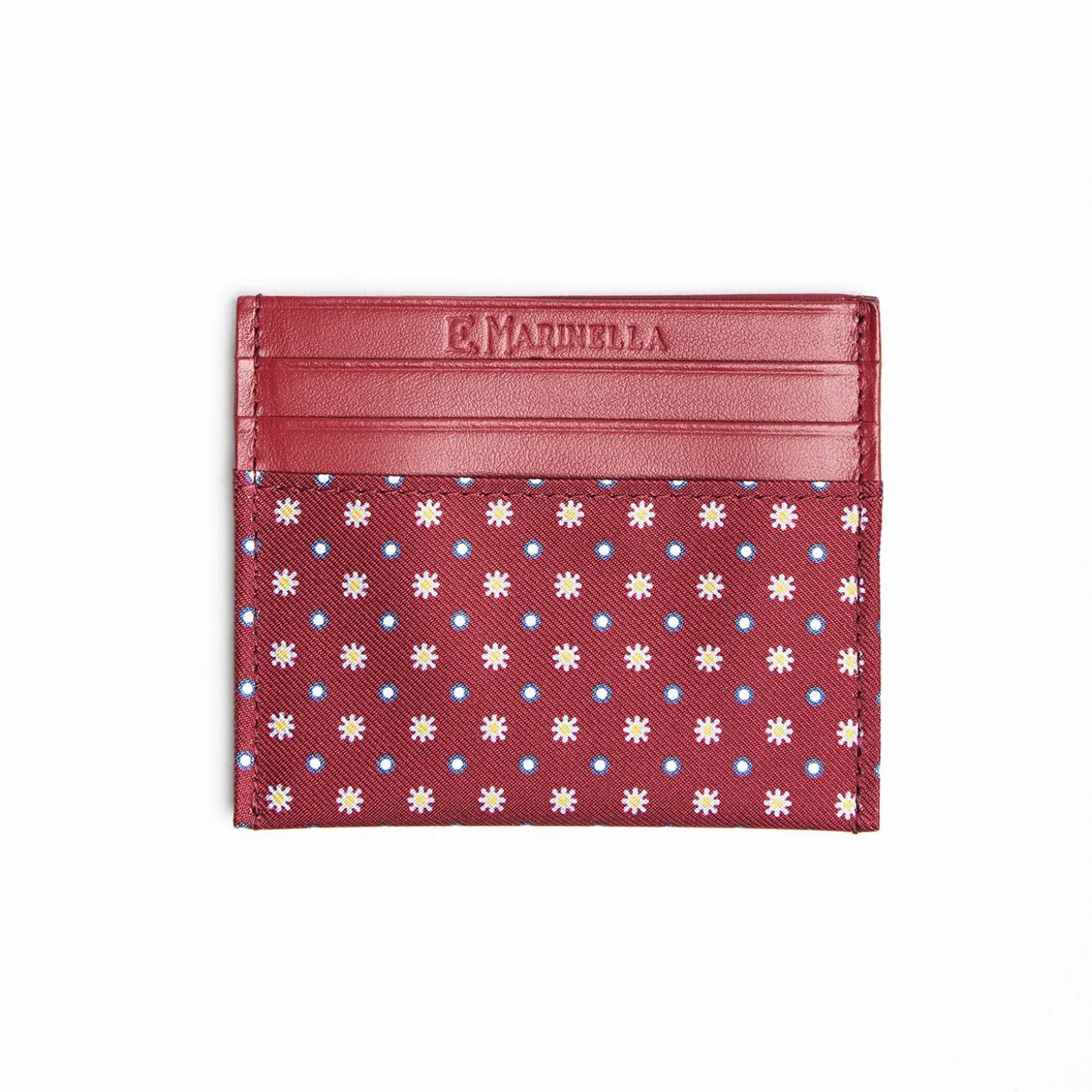 Burgundy Leather And Silk Credit Card Holder 5 Compartments