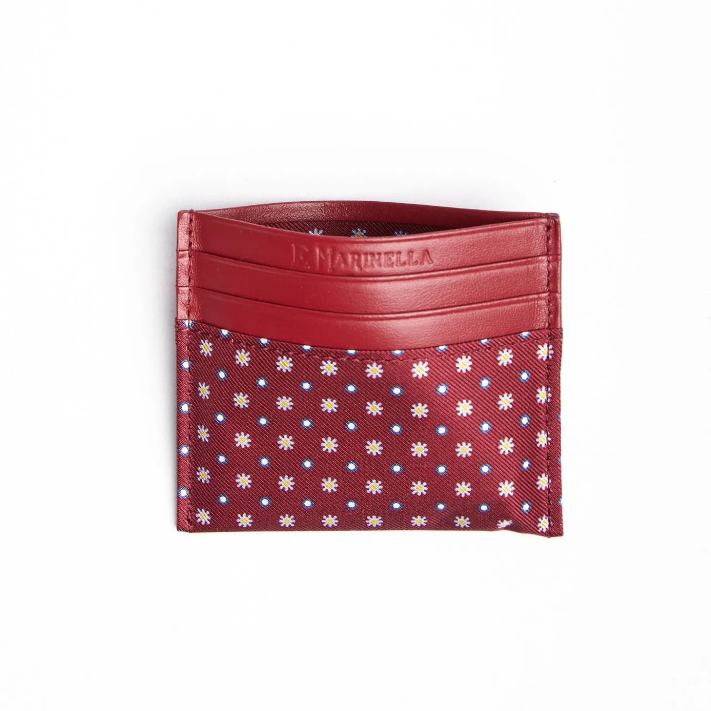 Burgundy Leather And Silk Credit Card Holder 5 Compartments