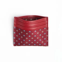 Burgundy Leather And Silk Credit Card Holder 5 Compartments