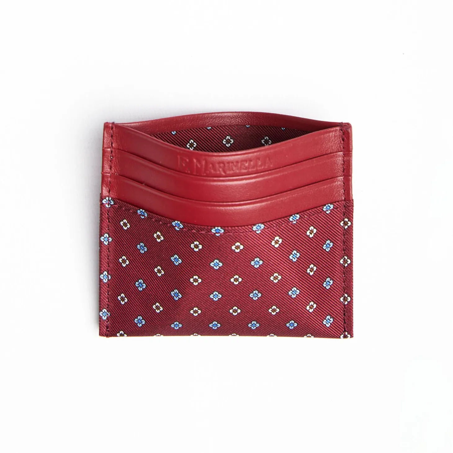 Burgundy Leather And Silk Credit Card Holder 5 Compartments