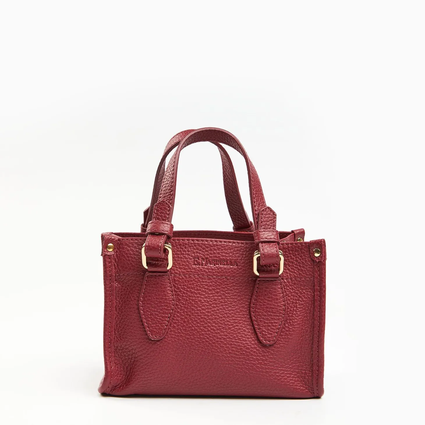 Burgundy Mini Shopping Bag In Hammered Leather