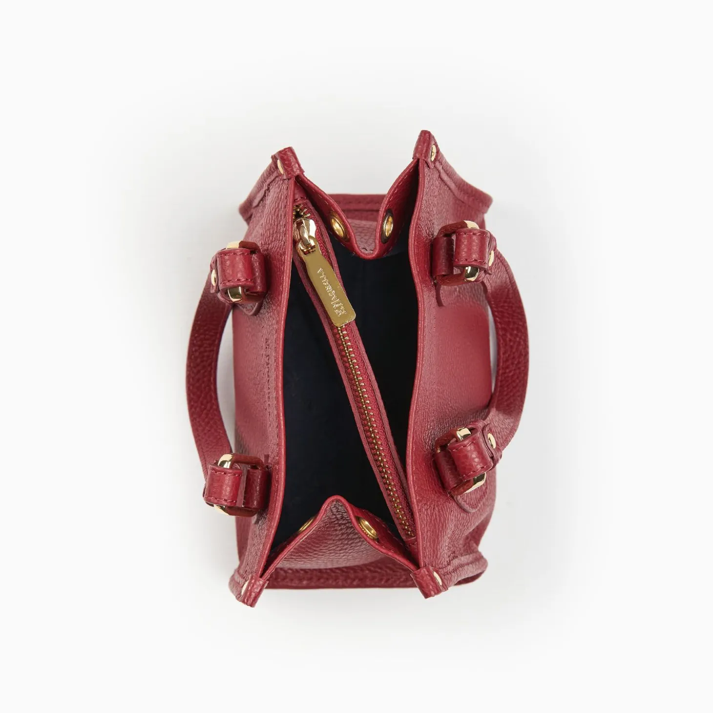 Burgundy Mini Shopping Bag In Hammered Leather