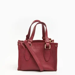 Burgundy Mini Shopping Bag In Hammered Leather