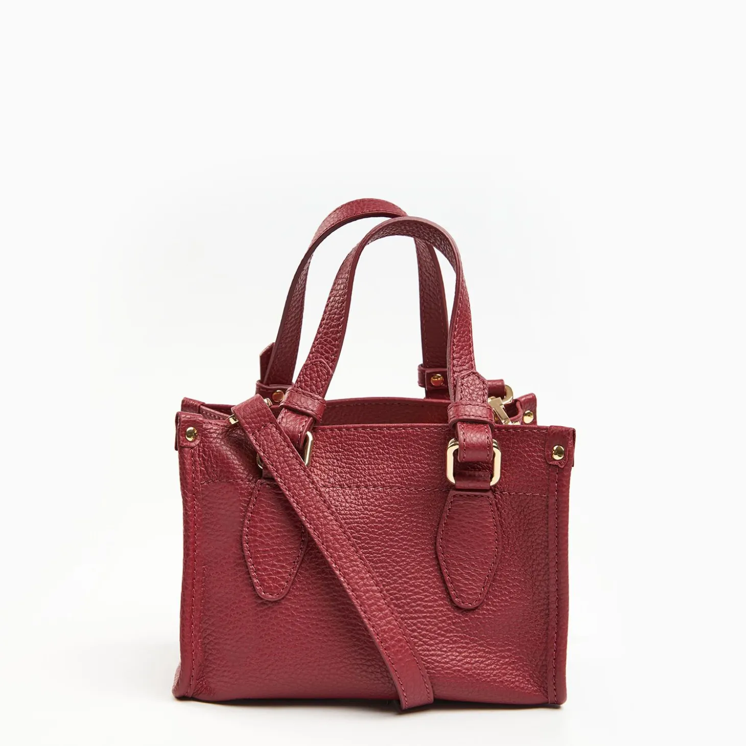 Burgundy Mini Shopping Bag In Hammered Leather