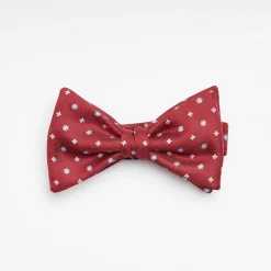Burgundy Pre-Knotted Bowtie- Small Flower Pattern