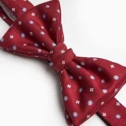 Burgundy Pre-Knotted Bowtie- Small Flower Pattern