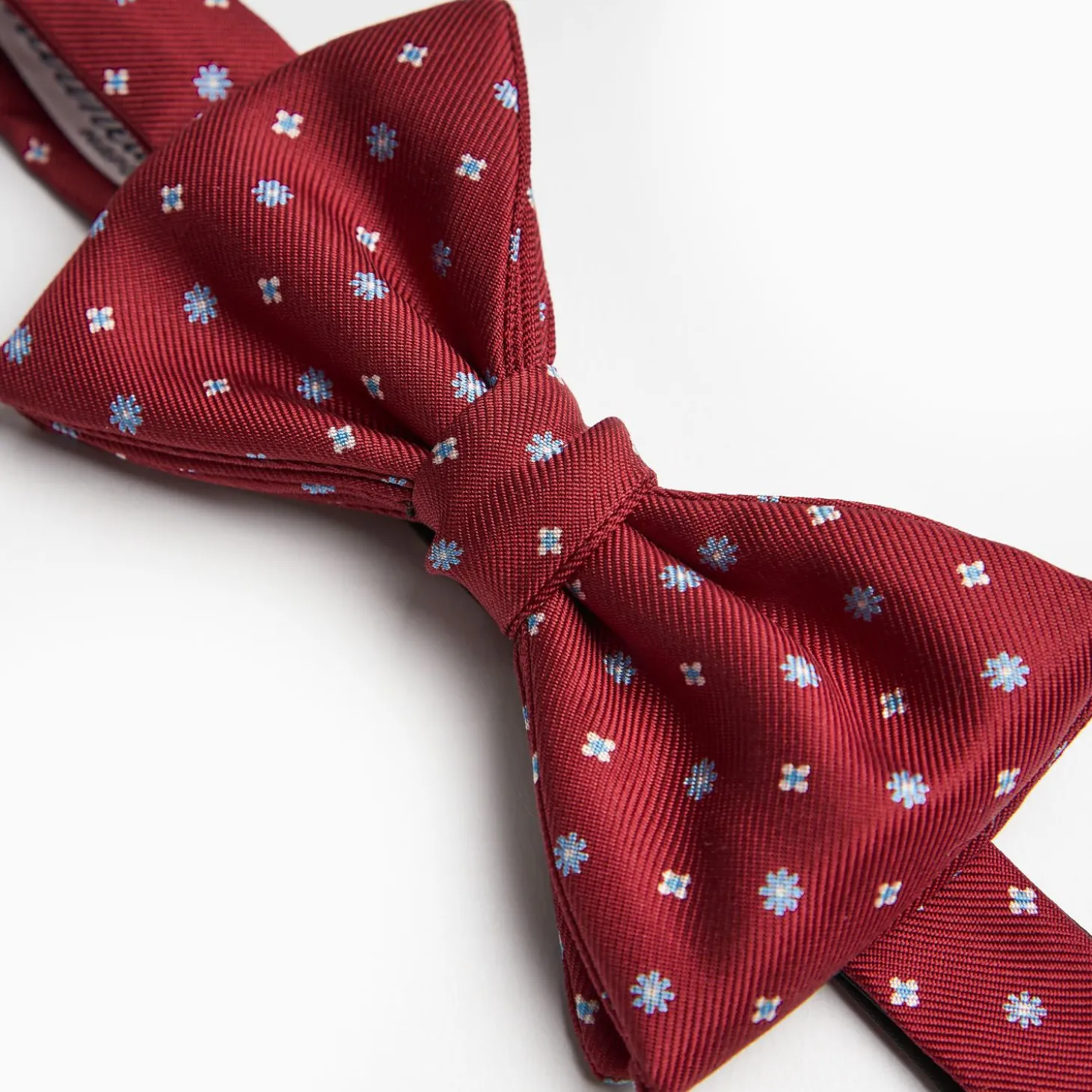 Burgundy Pre-Knotted Bowtie- Small Flower Pattern
