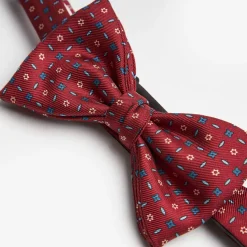 Burgundy Pre-Knotted Bowtie- Small Flower Design