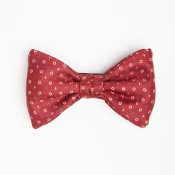 Burgundy Pre-Knotted Silk Bowtie - Small Geometric Pattern