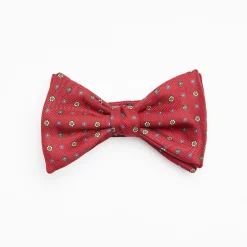 Burgundy Pre-Knotted Silk Bowtie- Small Flower Pattern