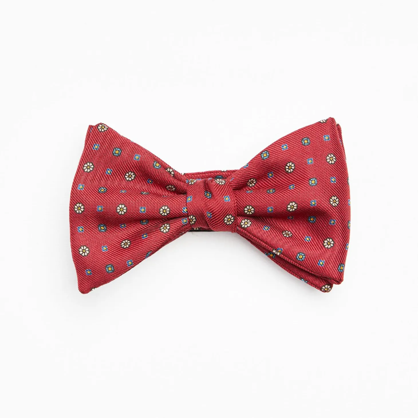 Burgundy Pre-Knotted Silk Bowtie- Small Flower Pattern