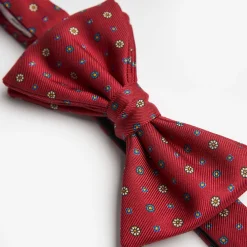 Burgundy Pre-Knotted Silk Bowtie- Small Flower Pattern