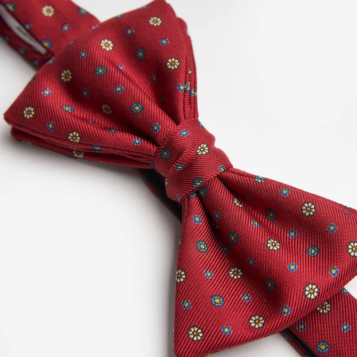 Burgundy Pre-Knotted Silk Bowtie- Small Flower Pattern