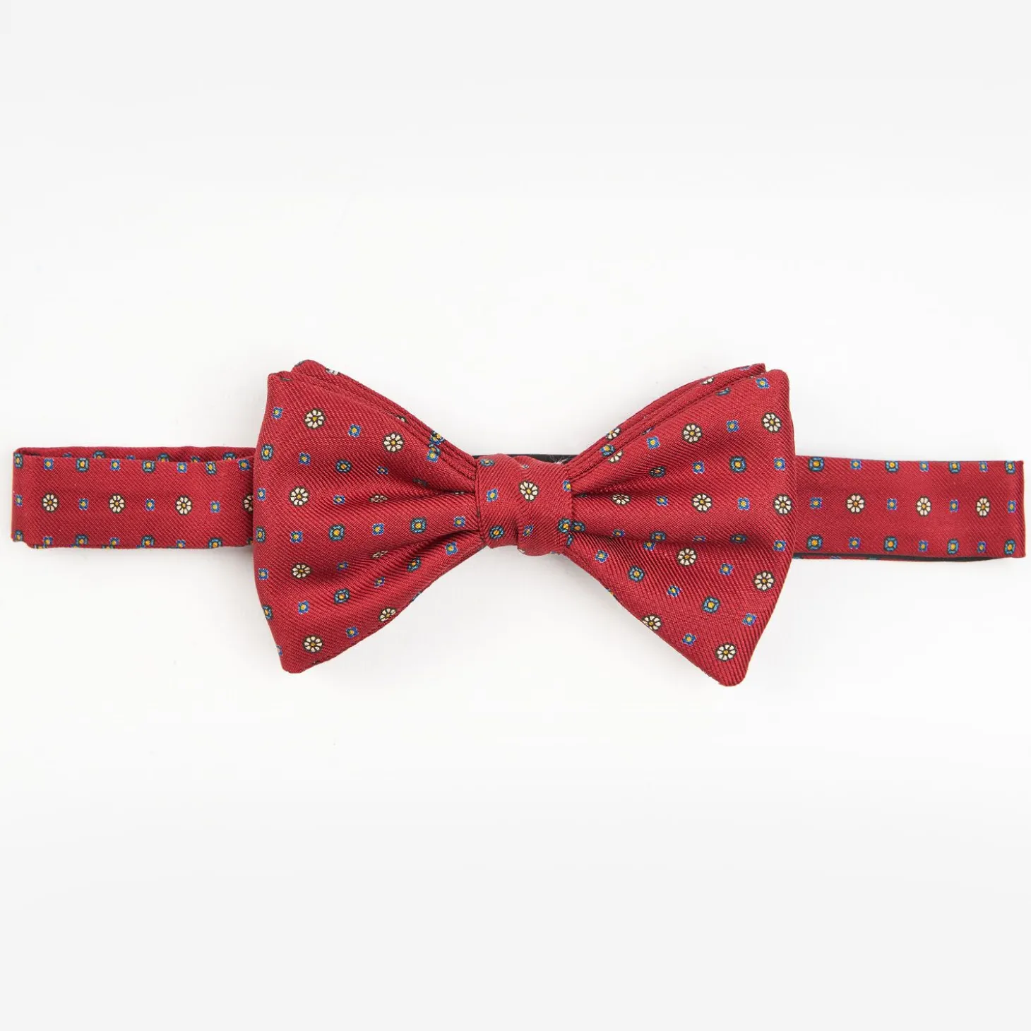 Burgundy Pre-Knotted Silk Bowtie- Small Flower Pattern