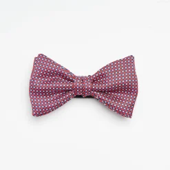 Burgundy Pre-Knotted Silk Bowtie- Small Geometric Pattern