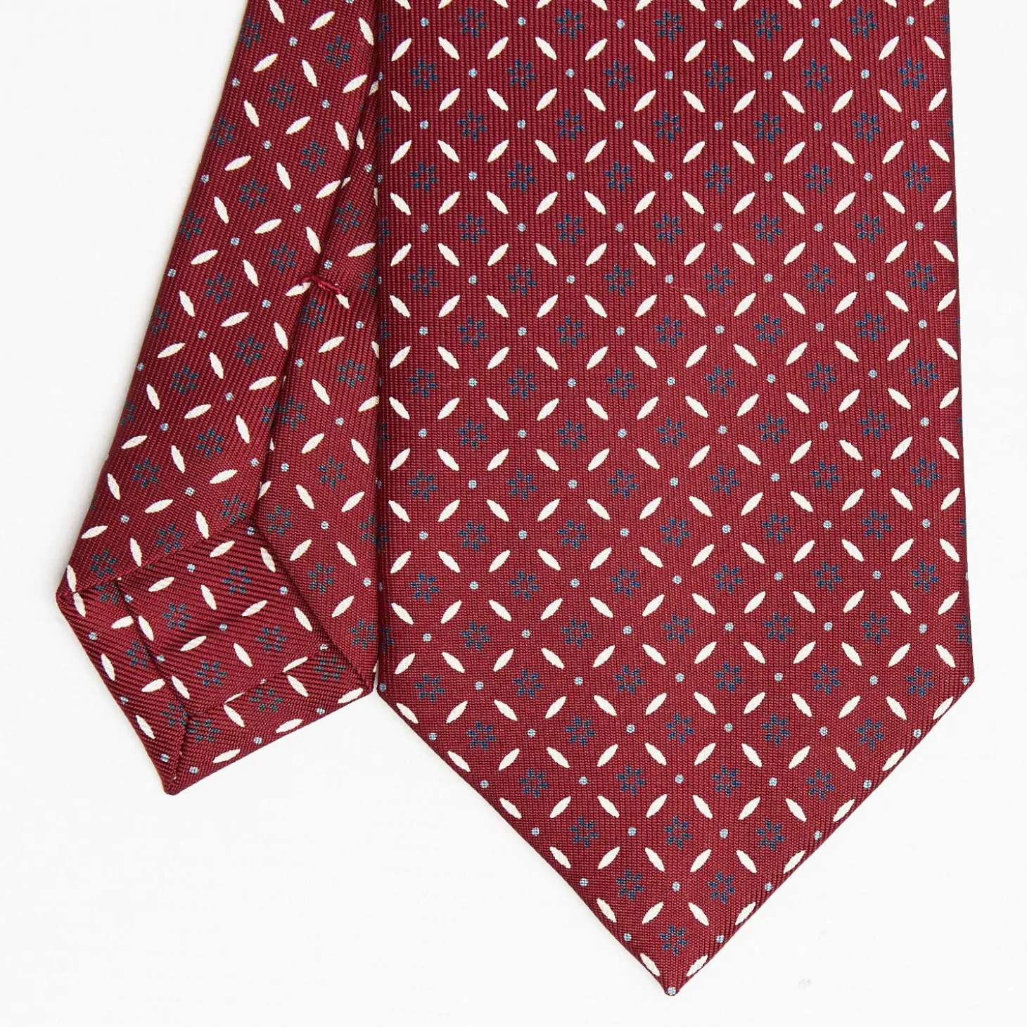 Burgundy Sartorial Classic Silk Tie - Small Flower Pattern