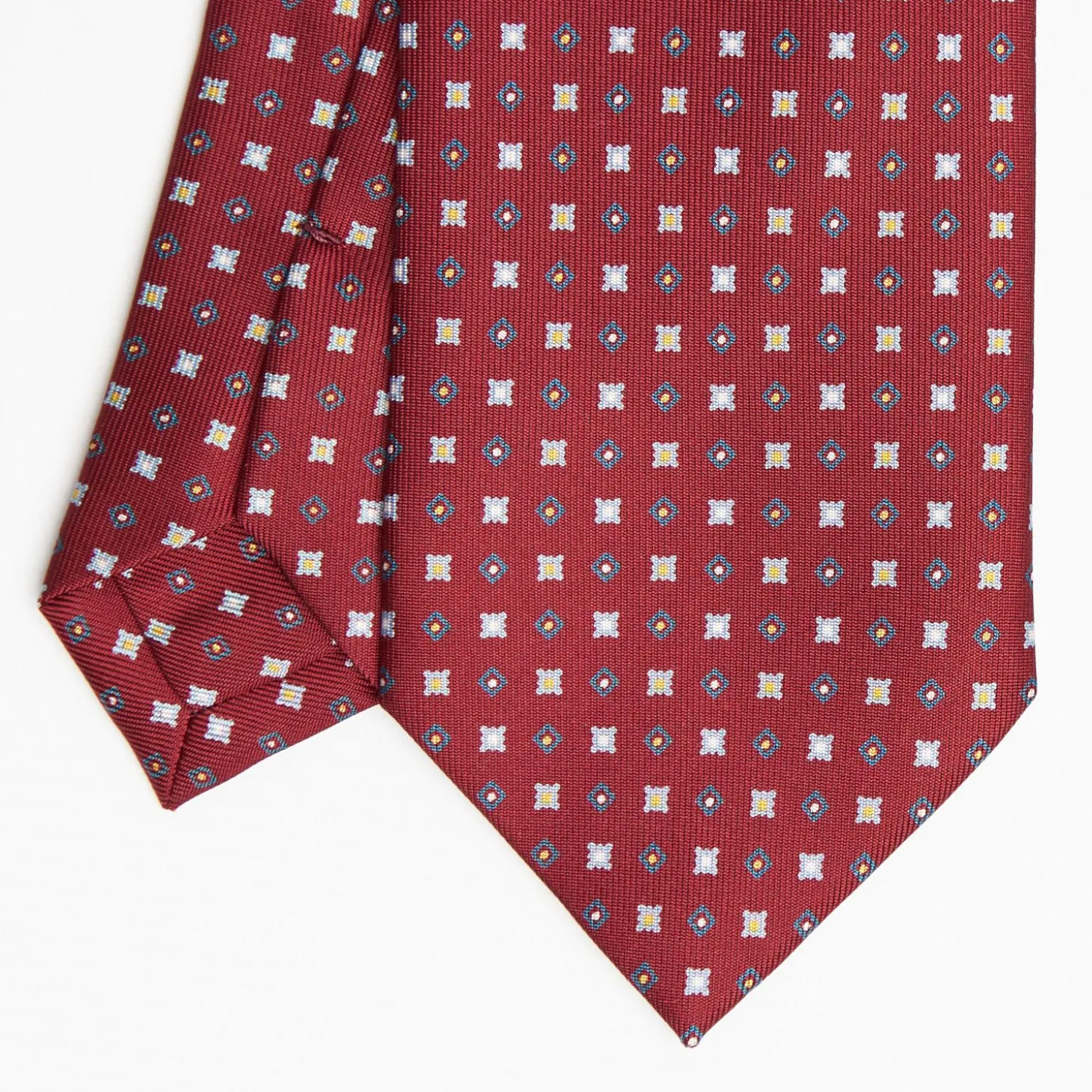 Burgundy Sartorial Classic Silk Tie - Small Flower Pattern